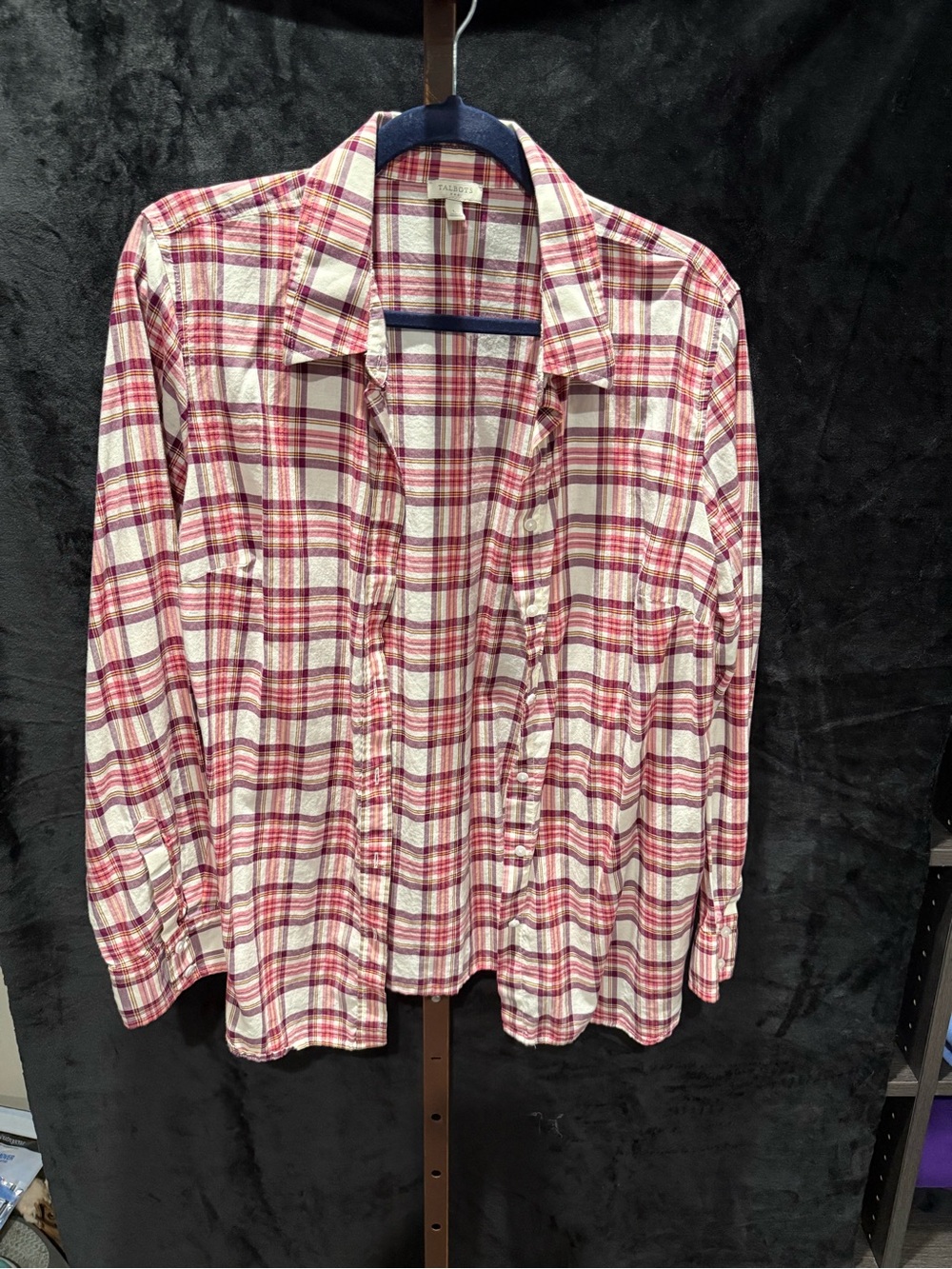 Talbots Plaid Button-Up Shirt - Maroon & White